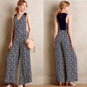 Anthropologie Elevenses Arabesque Wide Leg Jumpsuit Size 4